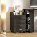 Cassettiera da Ufficio 40x36x65 cm con 4 Cassetti e Ripiano per Stampante su Ruote in MDF Nero      