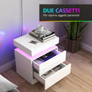 Set 2 Comodini 45x35x52 cm LED a 16 Colori e 4 Modalità con 2 Cassetti in Legno Bianco Lucido      