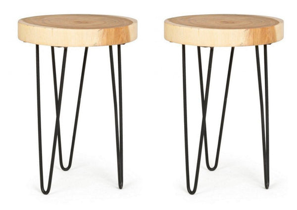 acquista Set 2 Tavolini da Soggiorno Ø35x48 cm in Legno Tuala