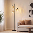 Lampada da Terra 40 W 34x34x164 cm con 3 Lampadine LED E27 Dimmerabili 3 Temperature di Colore e Telecomando in Acciaio e Cristallo Nero      