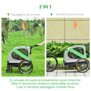 Carrellino Rimorchio per Cani e Animali Domestici da Bicicletta  in Acciaio e Tessuto Oxford Verde