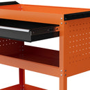 Carrello Porta Attrezzi con Manico Laterale 3 Ripiani e Cassetto 82x35x76 cm in Acciaio Arancione 