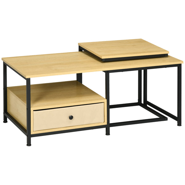 sconto Set Tavolino da Caffè e Tavolino Laterale a C in Acciaio e Truciolato Legno Naturale