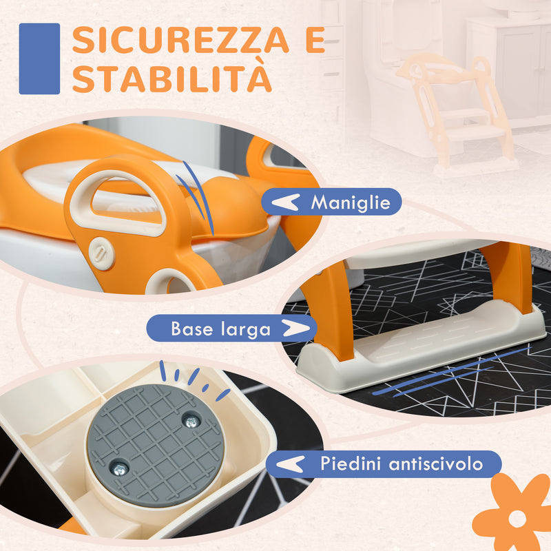 Riduttore Water con Scaletta Pieghevole 67,9x42,8x51,5 cm con Maniglie e Cuscino Rimovibile Arancione