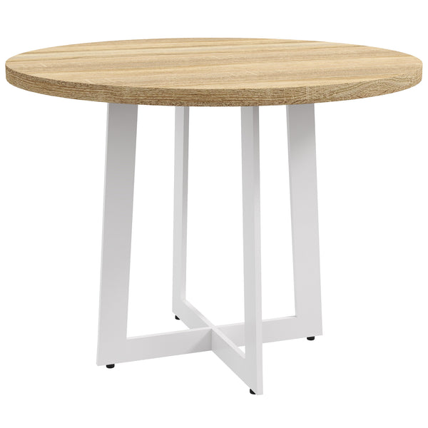 Tavolo da Pranzo Rotondo Moderno per 4 Persone Ø100x75 cm in MDF e Acciaio colore Legno Naturale e Bianco prezzo