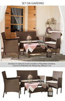 Set Salottino da Giardino in Polyrattan Marrone con Divano Poltrone Tavolino Bertozzi Caprera