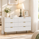 Cassettiera 6 Cassetti Moderna 120x40x76,5 cm con Maniglie Dorate in MDF e Truciolato Bianco      