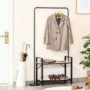 Appendiabiti Panchina per Ingresso 91x30x158 cm con Scarpiera in Legno e Metallo Nero