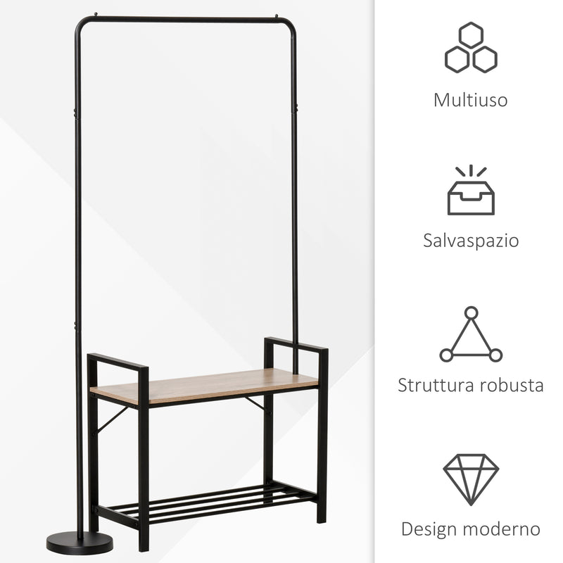 Appendiabiti Panchina per Ingresso 91x30x158 cm con Scarpiera in Legno e Metallo Nero