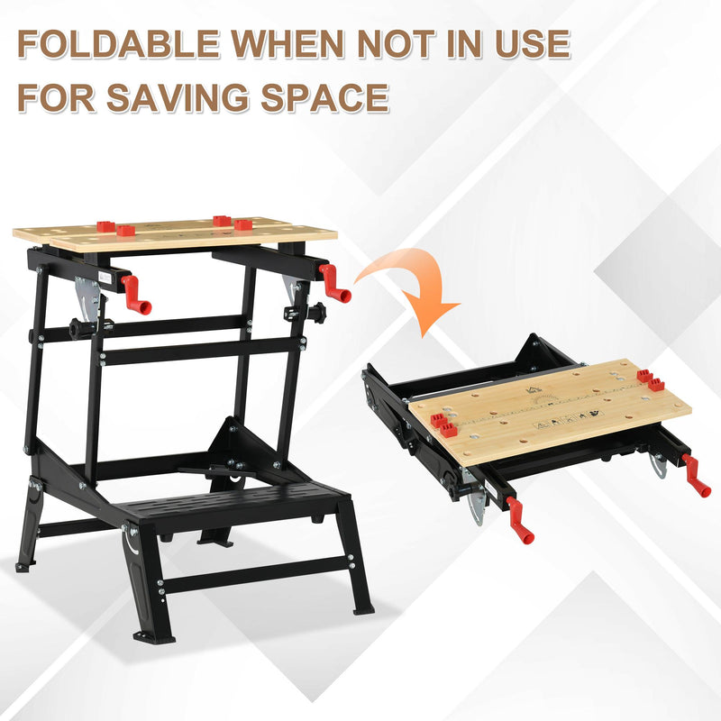 Banco di Lavoro Pieghevole 68x60x78 cm in Metallo Nero