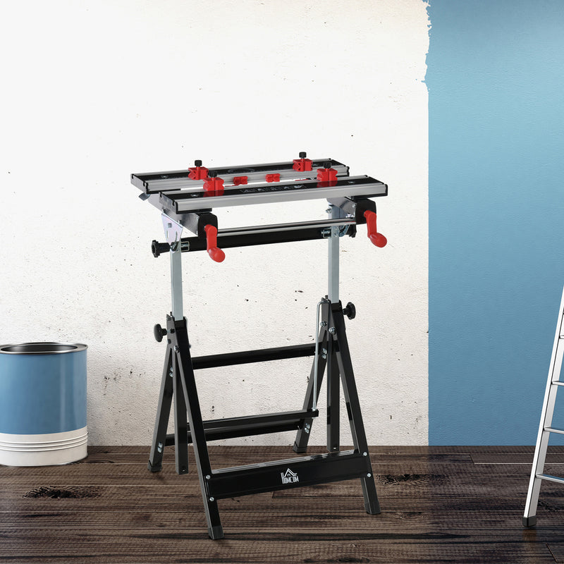 Banco di Lavoro Pieghevole 55x50x108 cm in Metallo e Alluminio Nero