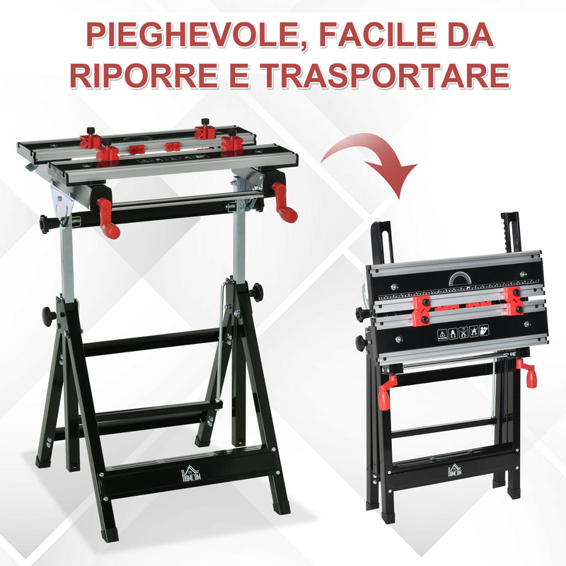 Banco di Lavoro Pieghevole 55x50x108 cm in Metallo e Alluminio Nero