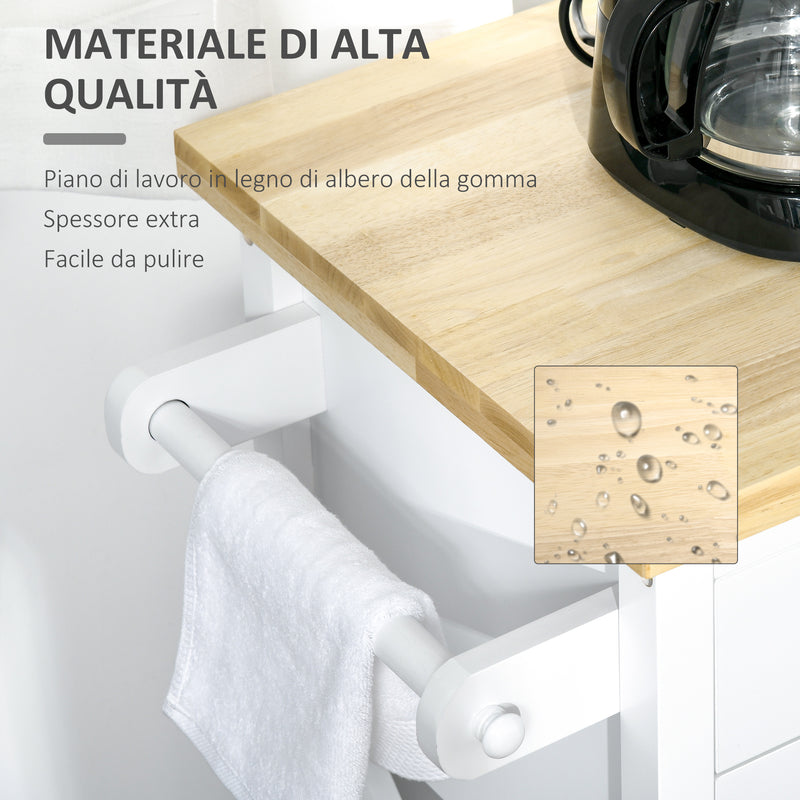 Carrello da Cucina 108x45x89 cm in Legno Bianco