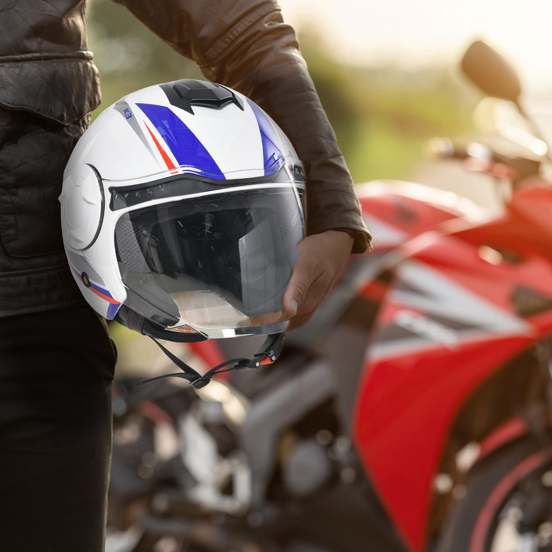 Casco Jet per Scooter Visiera Lunga e Parasole Taglia M Bianco