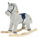 Cavallo a Dondolo per Bambini in Legno e Peluche Grigio