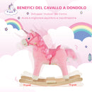 Cavallo a Dondolo Unicorno per Bambini in Legno e Peluche Unicorno Rosa
