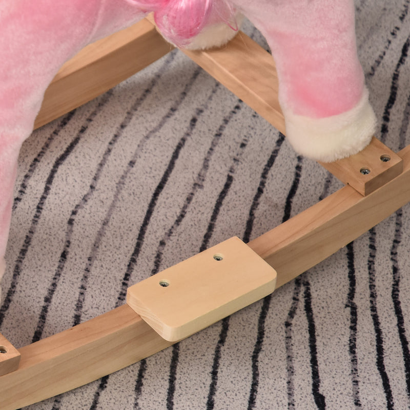 Cavallo a Dondolo Unicorno per Bambini in Legno e Peluche Unicorno Rosa
