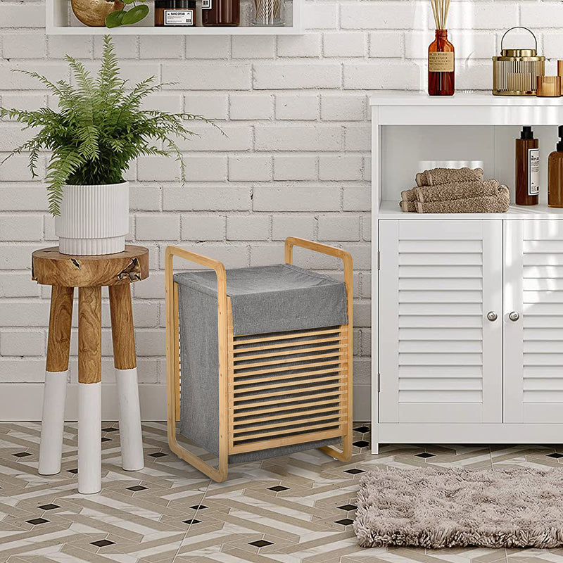 Cesto Portabiancheria 40x35,5x60,5 cm Sacco Rimovibile in Bambù e Tessuto Grigio