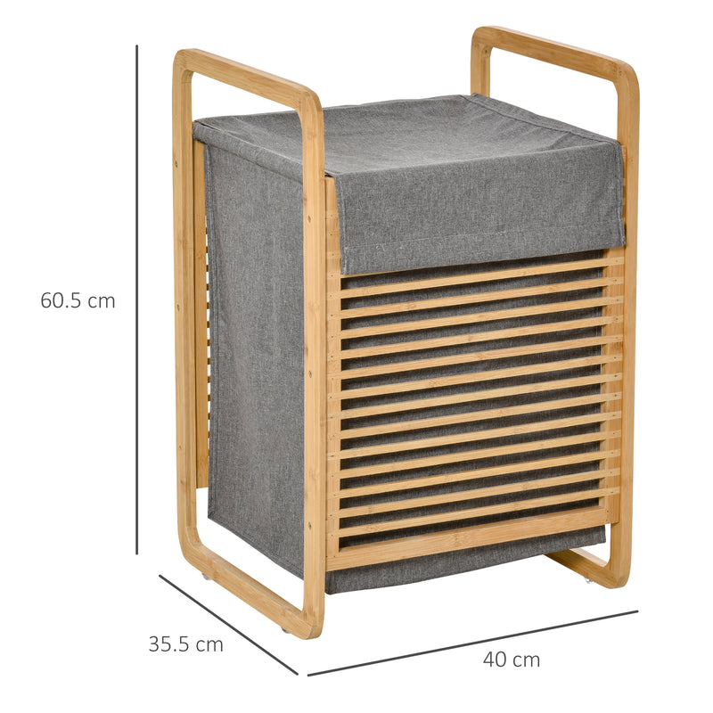 Cesto Portabiancheria 40x35,5x60,5 cm Sacco Rimovibile in Bambù e Tessuto Grigio