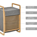 Cesto Portabiancheria 40x35,5x60,5 cm Sacco Rimovibile in Bambù e Tessuto Grigio