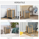 Cesto Portabiancheria 40x35,5x60,5 cm Sacco Rimovibile in Bambù e Tessuto Grigio