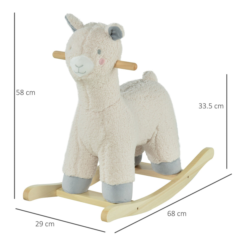 Cavallo a Dondolo per Bambini in Legno e Peluche Alpaca Crema
