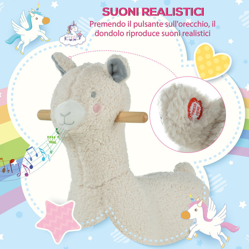Cavallo a Dondolo per Bambini in Legno e Peluche Alpaca Crema