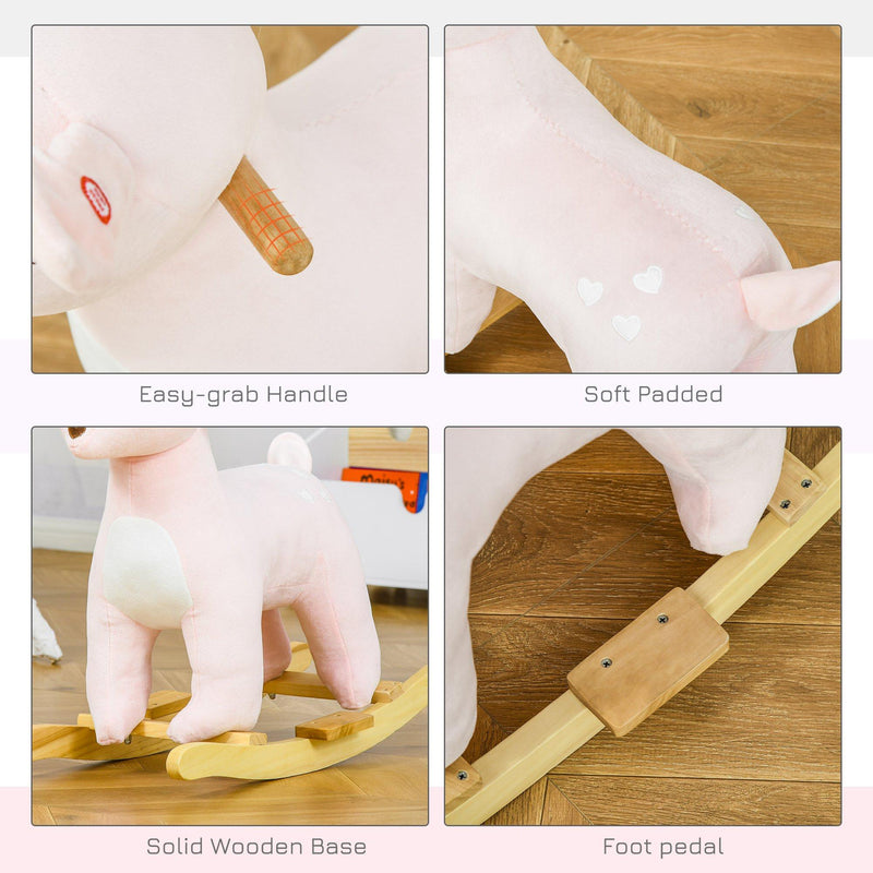 Cavallo a Dondolo per Bambini in Legno e Peluche Cervo Rosa