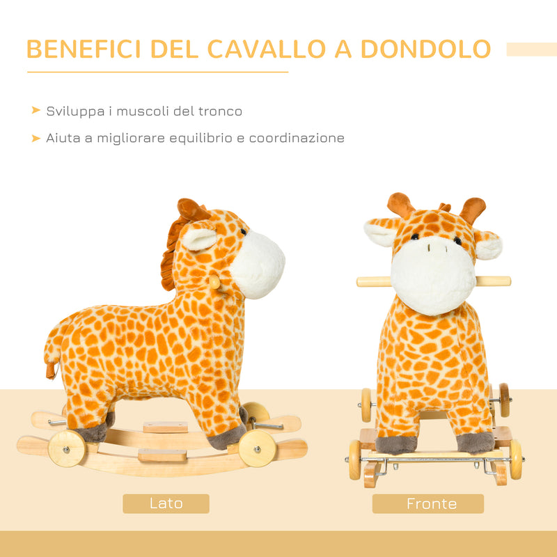 Cavallo a Dondolo per Bambini in Legno e Peluche Giraffa Giallo