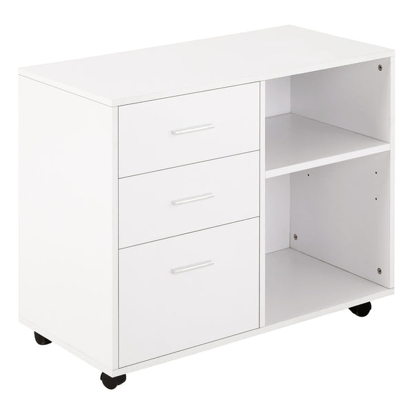 online Schrank 3 Schubladen 2 Regale 80 x 40 x 65 cm mit Rädern aus weißer Spanplatte