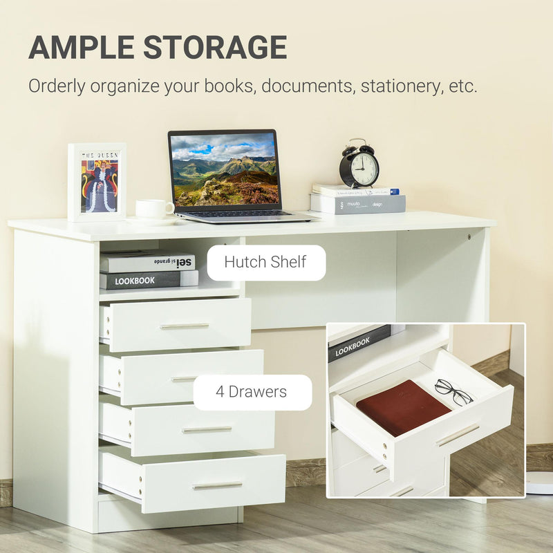 Scrivania Porta PC 4 Cassetti 120x50x76 cm in Legno Bianco