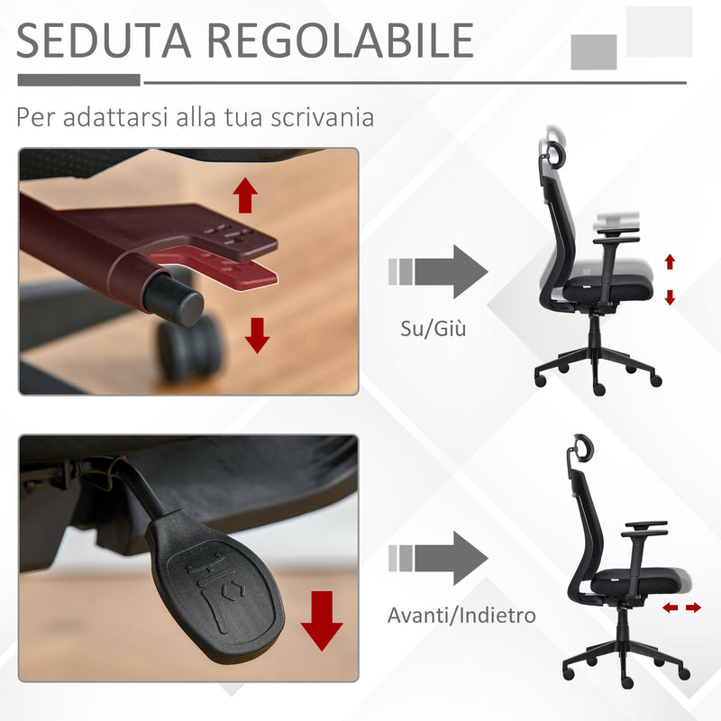Sedia Poltrona Direzionale da Ufficio 67x64x118-126 cm in Tessuto a Rete Nero