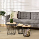 Set 3 Tavolini  Ripiano Rimovibile in Acciaio e MDF Legno