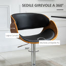 Sgabello Bar 58x54x92-112 cm Seduta Imbottita Nero e Noce