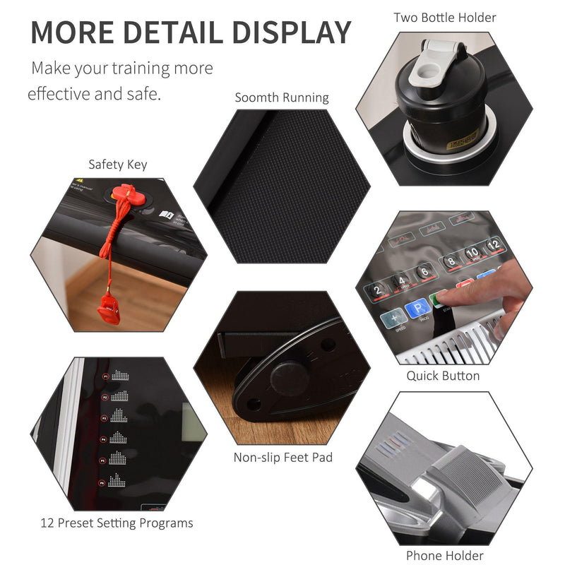 Tapis Roulant Elettrico Pieghevole 12 Km/h 500W 12 Programmi Nero