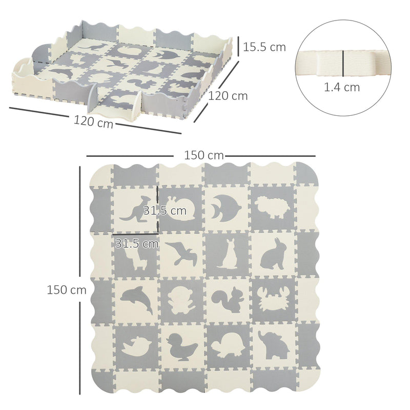 Tappeto Puzzle per Bambini 150x150x1,4 cm in EVA Bianco Grigio