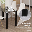 Tavolo Rettangolare 120x60x75 cm in Metallo e Vetro Temperato Nero