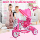 Triciclo Passeggino con Seggiolino Reversibile per Bambini Rosa