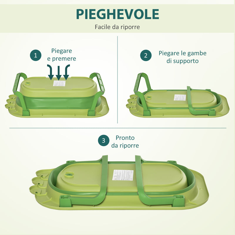 Vaschetta Bagnetto per Bambini 80x53,9x20,8 cm Antiscivolo Pieghevole Verde