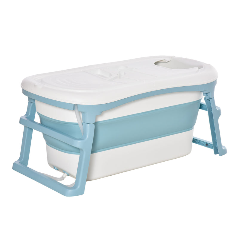 Vaschetta Bagnetto per Bambini 114x60,4x53 cm Antiscivolo Pieghevole Blu Bianco