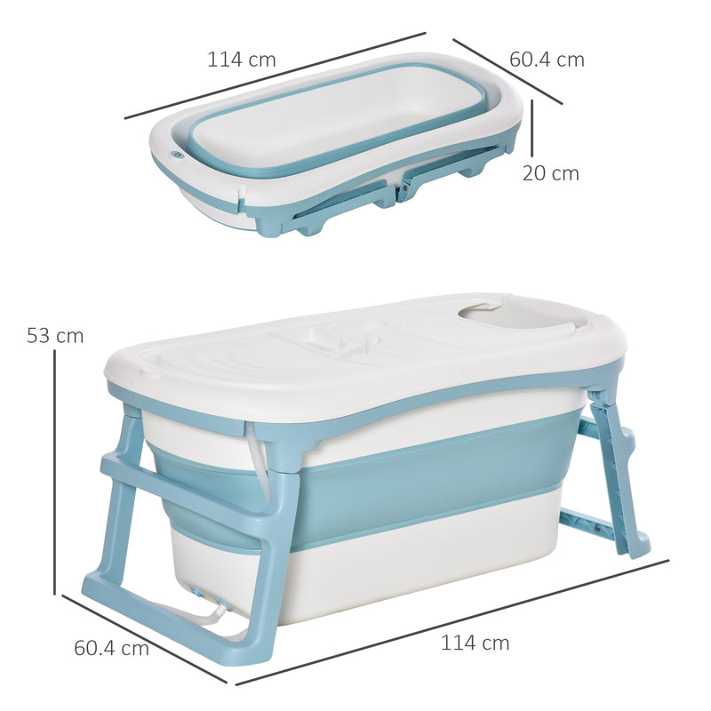 Vaschetta Bagnetto per Bambini 114x60,4x53 cm Antiscivolo Pieghevole Blu Bianco