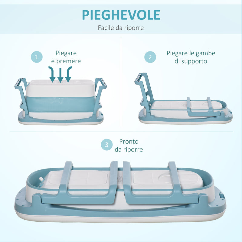 Vaschetta Bagnetto per Bambini 114x60,4x53 cm Antiscivolo Pieghevole Blu Bianco