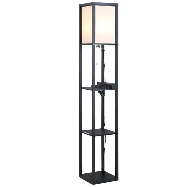 prezzo Stehlampe mit 3 MDF-Einlegeböden mit Lampenschirm aus Stoff 26x26x160 cm Schwarz