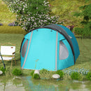 Tenda da Campeggio per 3 Persone Impermeabile con Camera e Veranda Azzurro    