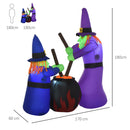 Streghe e Calderone Gonfiabile Halloween H180 cm con LED in Poliestere Impermeabile