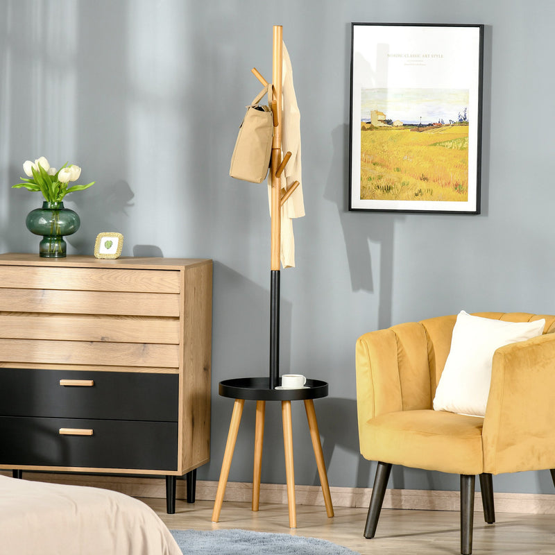 Appendiabiti da Terra 40x40x179 cm con Tavolino Nero e Legno