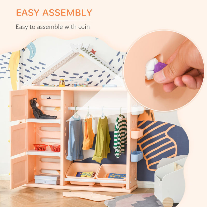 Casetta Portagiochi 128x34x155 cm con Contenitori e Appendiabiti Arancione