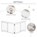 Cancelletto di Sicurezza Pieghevole per Animali Domestici 204x30x61 cm in Legno Bianco