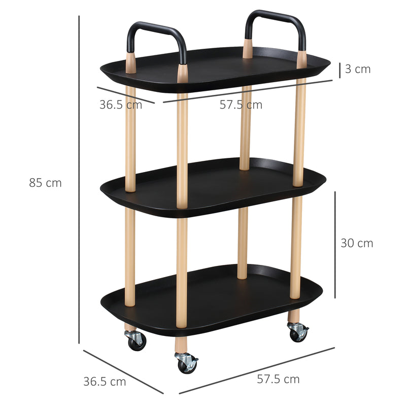 Carrello da Cucina 57,5x36,5x85 cm in Metallo e Plastica Nero e Marrone