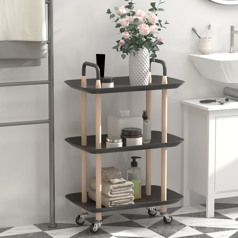 Carrello da Cucina 57,5x36,5x85 cm in Metallo e Plastica Nero e Marrone